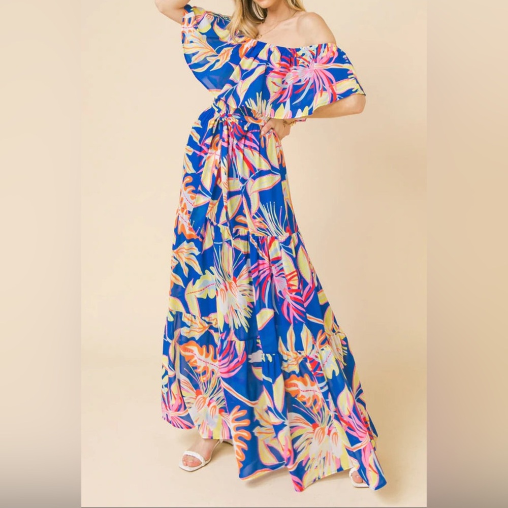 Vibrant Floral Off-Shoulder Maxi Dress